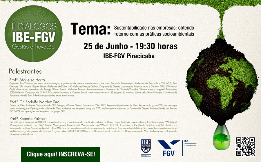 CANCELADO: Encontro na IBE-FGV de Piracicaba debate papel socioambiental das organizações